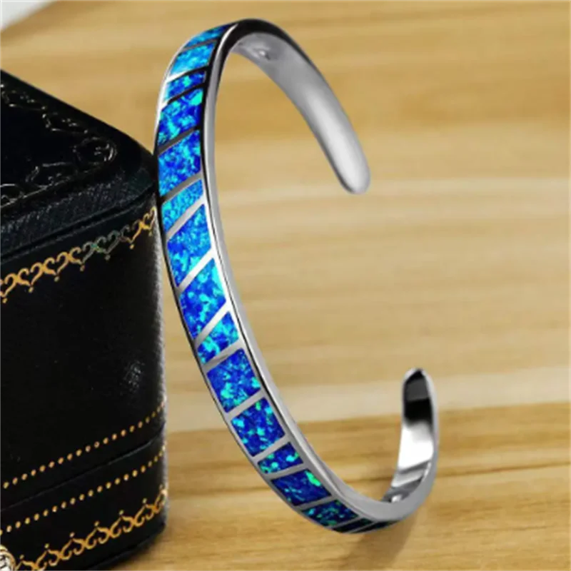 Regulowany Bracelet Opal Niebieski Ogień ze Srebra
